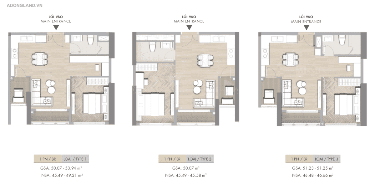 layout căn hộ 1pn
