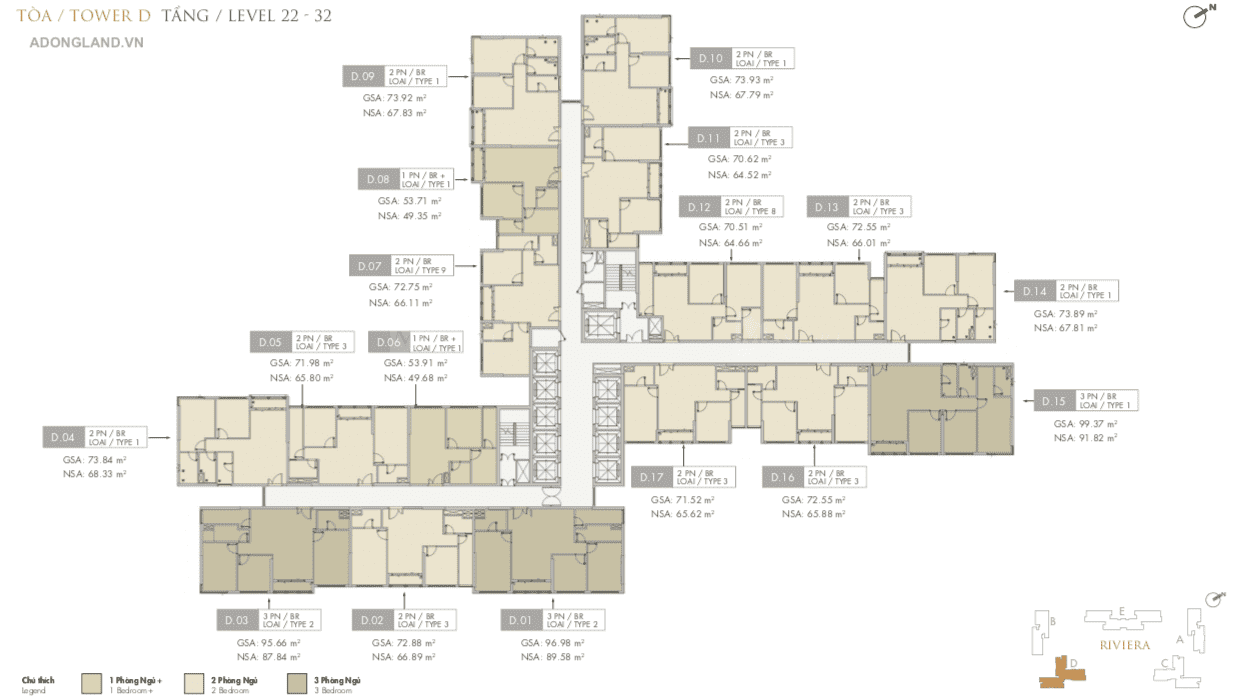 mặt bằng toà d tầng 22-32 masteri centre point