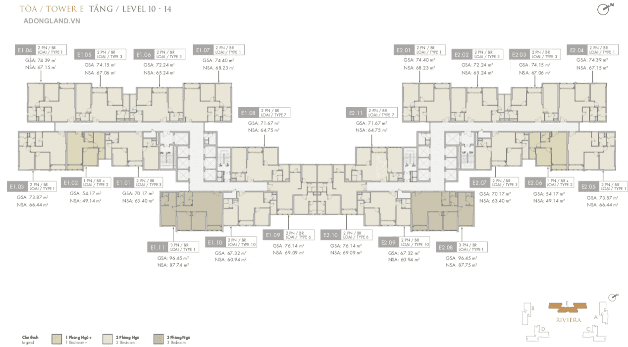 mặt bằng toà e tầng 10-14 masteri centre point