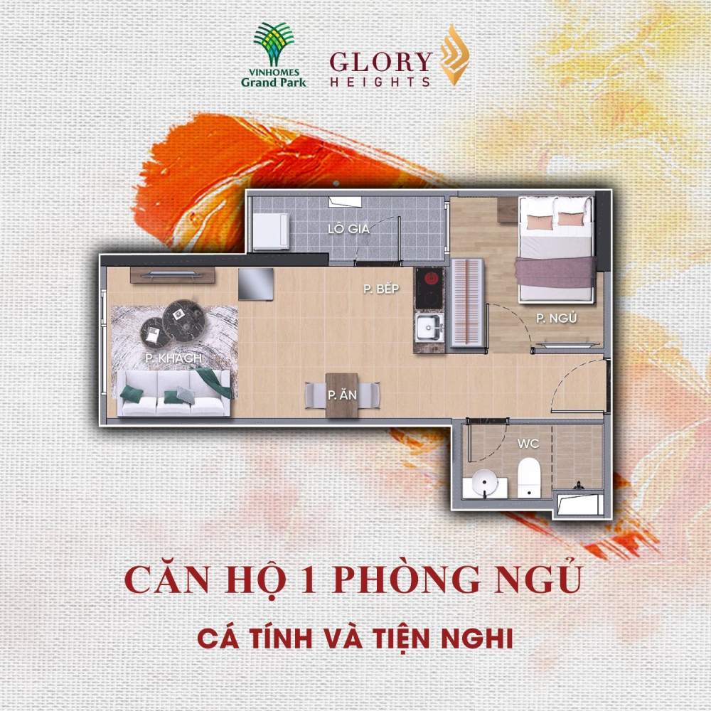 thiết kế căn hộ 1pn glory heights