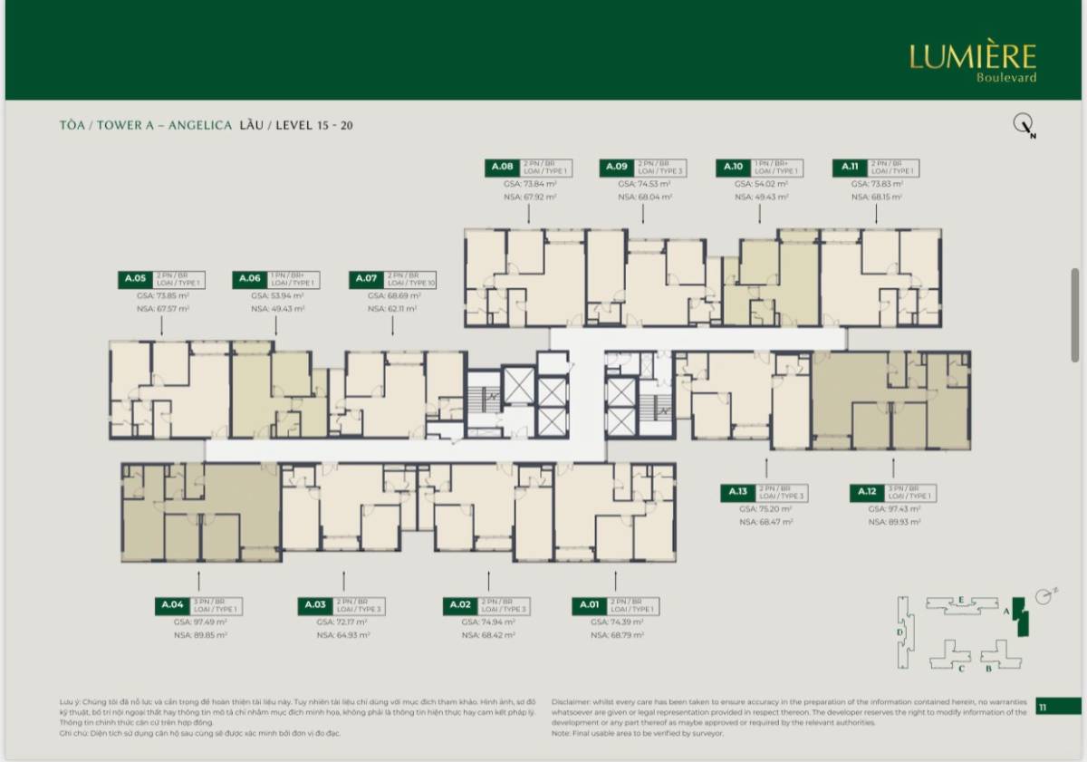 layout tòa a lumiere boulevard tầng 15-20