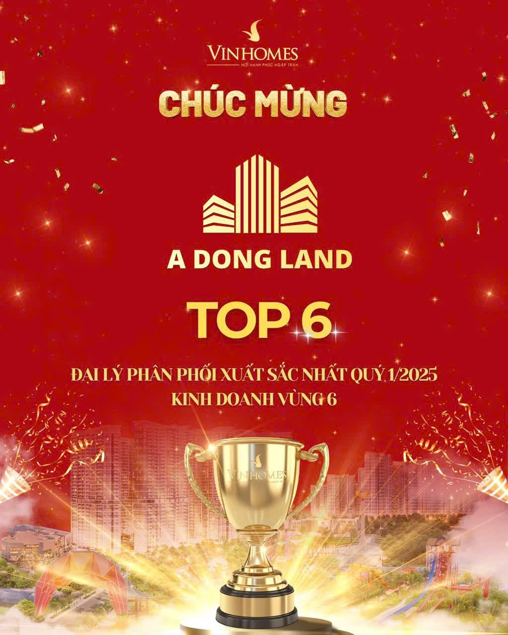 top 6 đại lý xuất sắc nhất quý 1/2025 Vinhomes Miền Nam