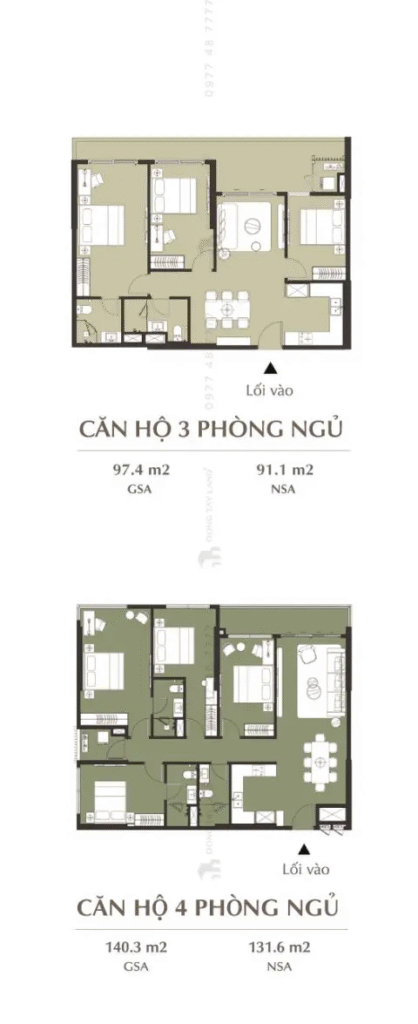 mặt bằng căn hộ 3 phòng ngủ LUMIÈRE Midtown
