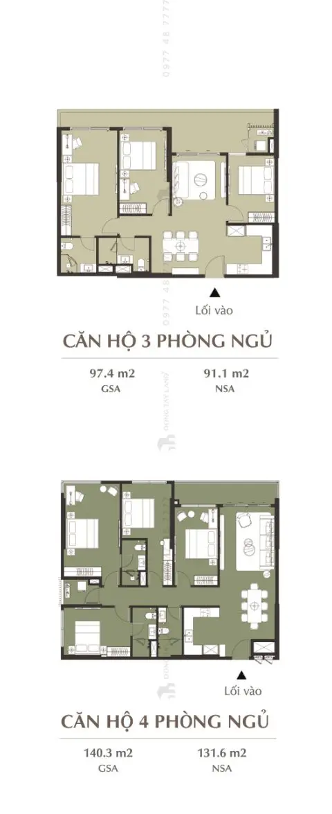 mặt bằng căn hộ 3 phòng ngủ LUMIÈRE Midtown