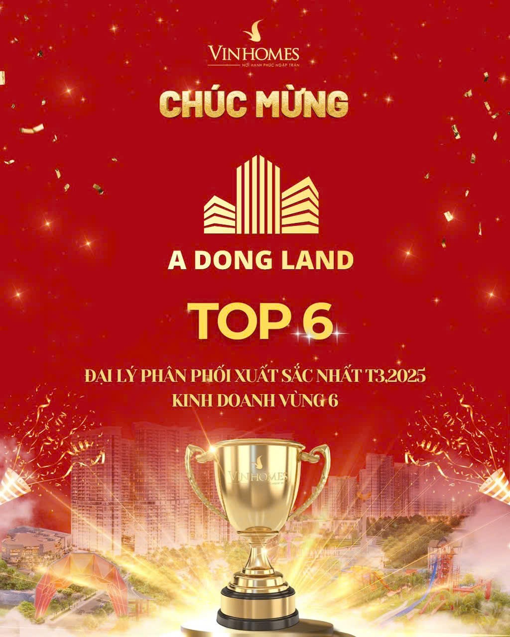 top 6 đại lý xuất sắc nhất tháng 3 Vinhomes