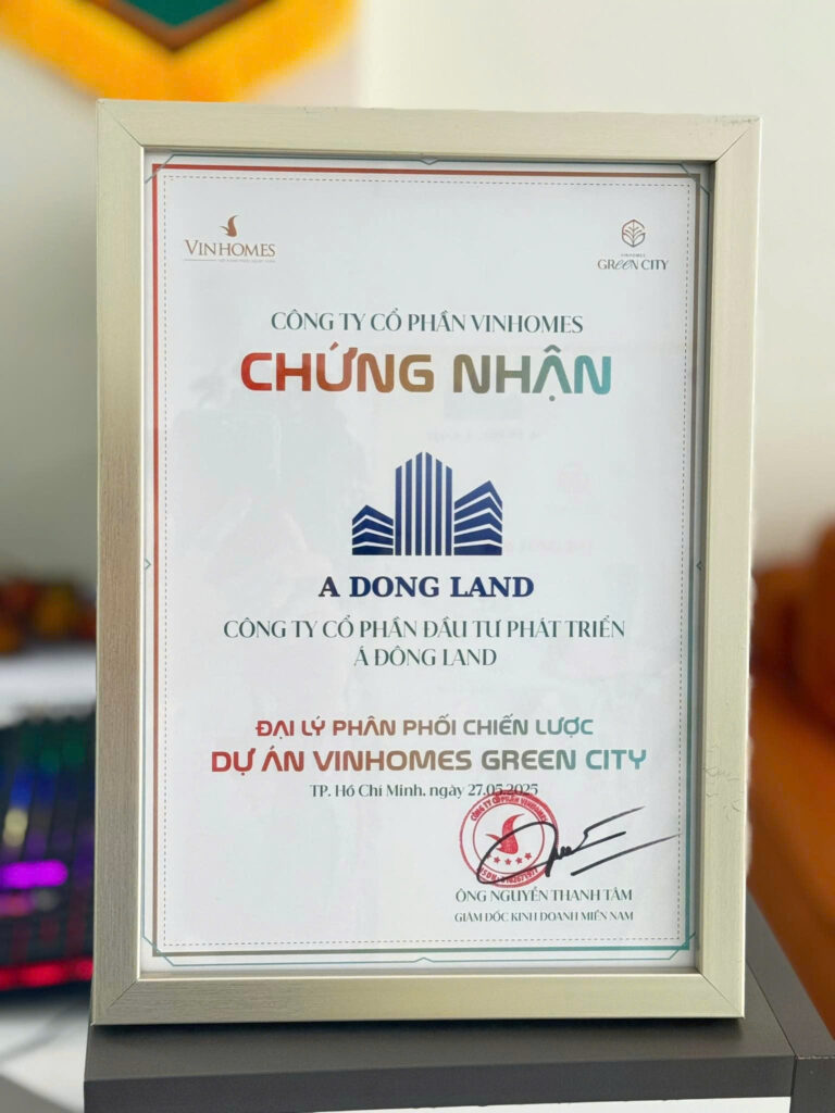 hình ảnh chứng nhận đại lý F1 của Á Đông Land