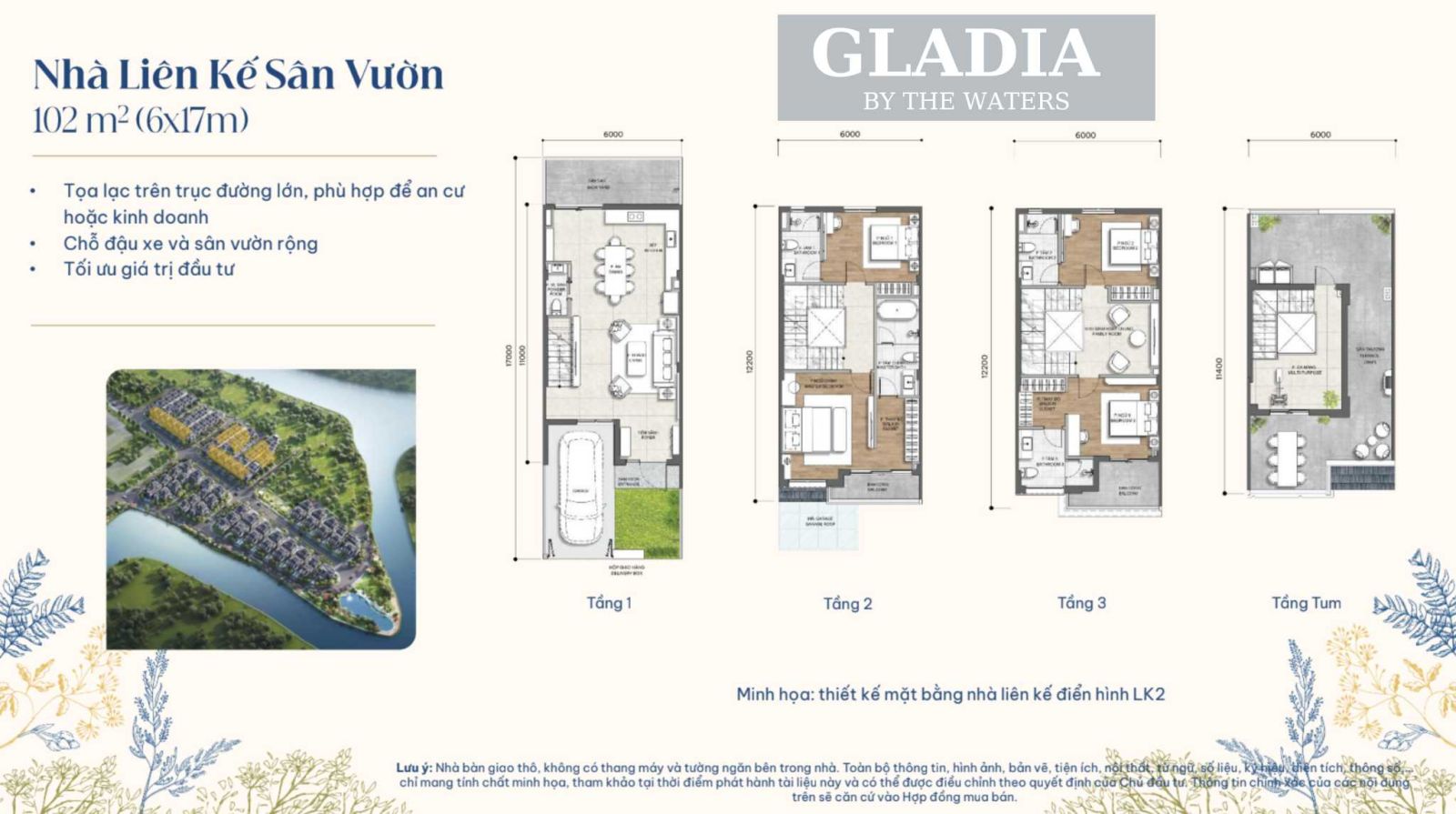 mặt bằng Nhà Liên Kế Sân Vườn Gladia by waters