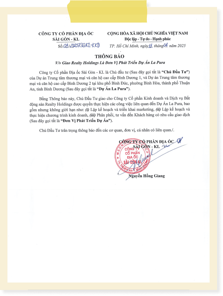 hình pháp lý La Pura Thuận An, Bình Dương