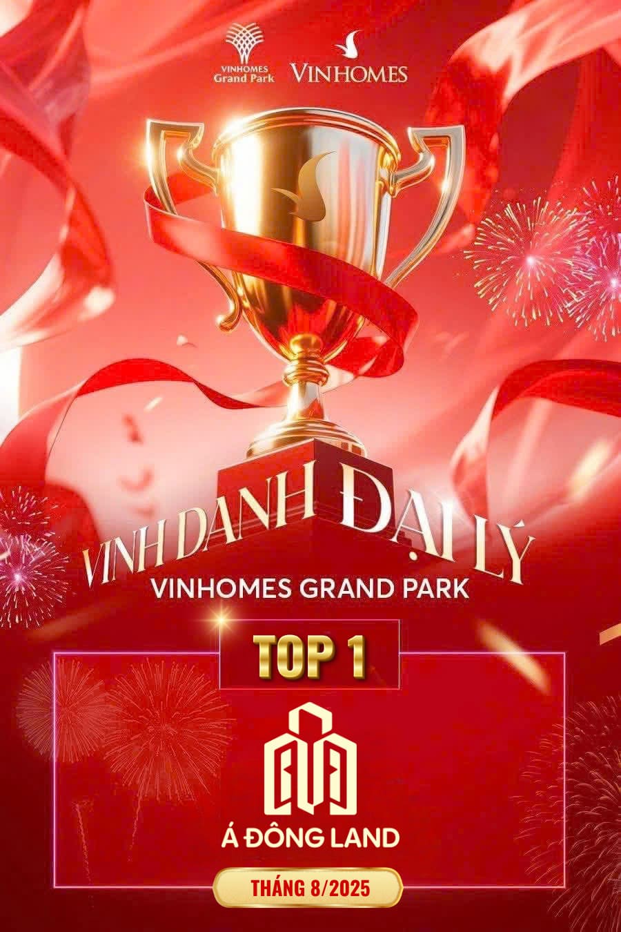 tóp 1/ tháng 8 - Á Đông Land - Đại lý F1 Vinhomes