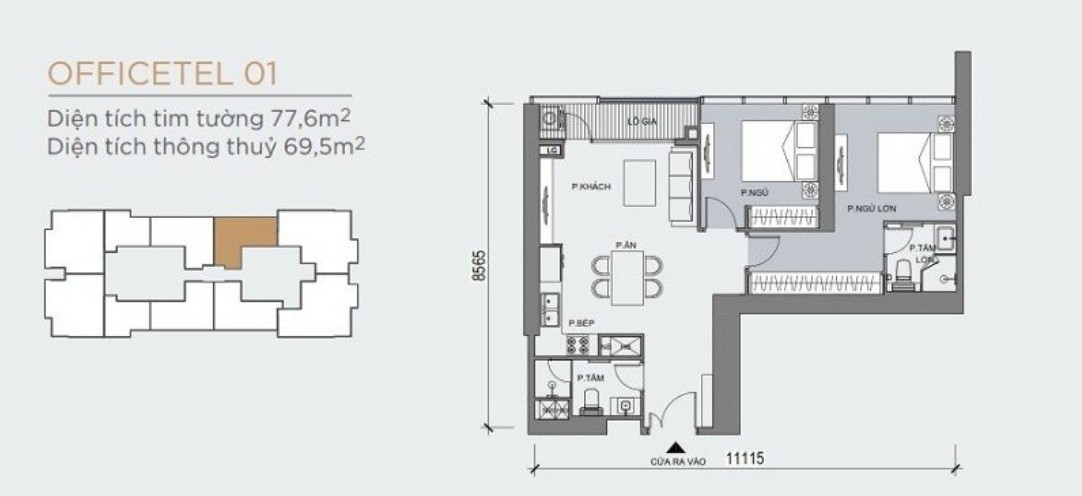 layout căn hộ Officetel one central saigon